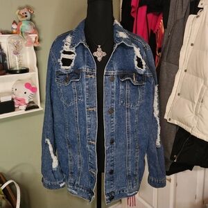 Denim Jacket With Ripped Detailing